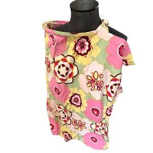 Breastfeeding Cover Women's OS Pink Yellow Floral Loop Neck Fasten Cotton Modest
